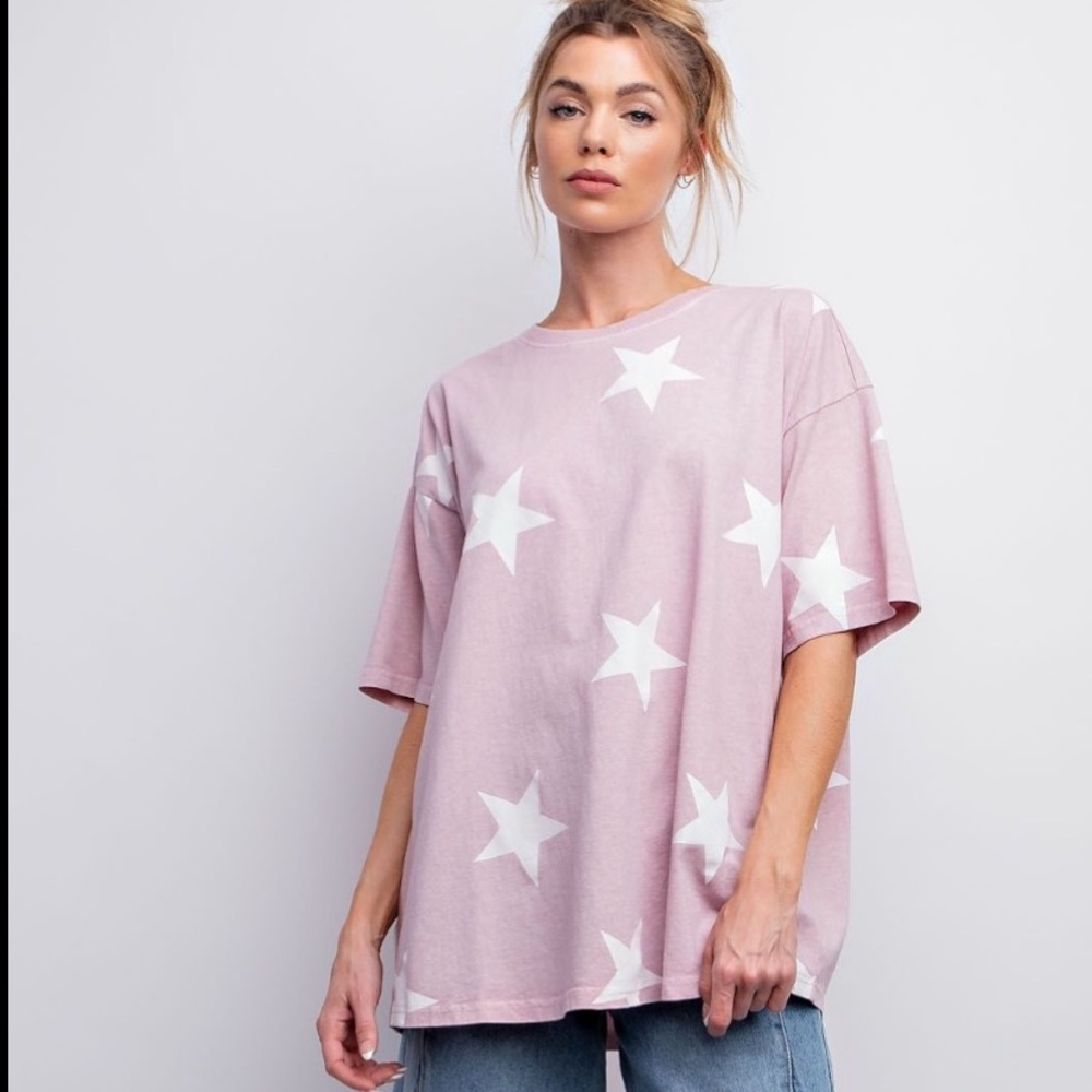 854 🌻 EASEL STAR PRINTED WASHED TOP